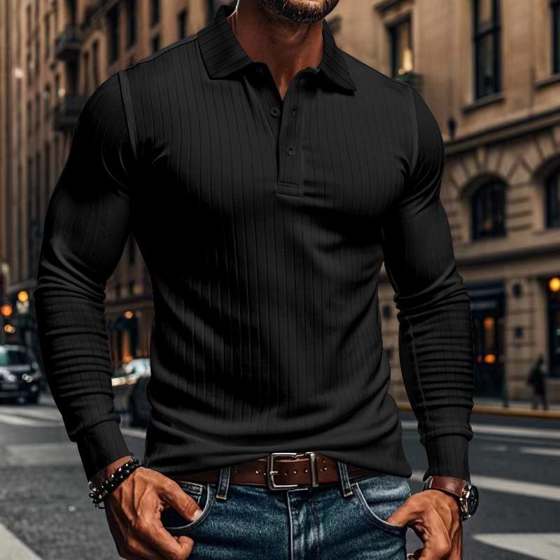 CAVETON | Men's Casual Elastic Long Sleeve polo Shirt