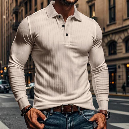 CAVETON | Men's Casual Elastic Long Sleeve polo Shirt