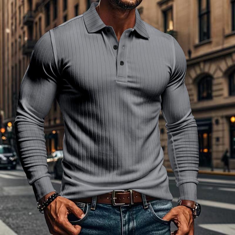 CAVETON | Men's Casual Elastic Long Sleeve polo Shirt
